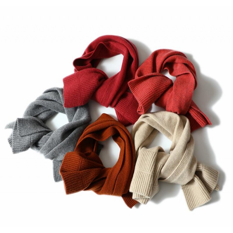100%Cashmere Scarf Women Men Solid Color Warm Winter Scarfs Red